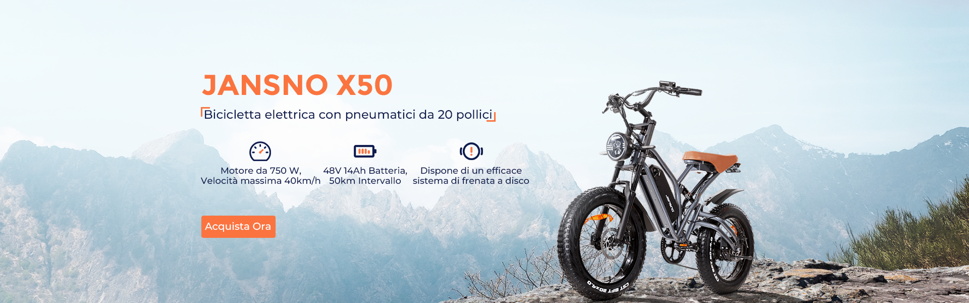 JANSNO X50 Bicicletta Elettrica 750W Potenza 48V 14Ah Batteria 50km Intervallo